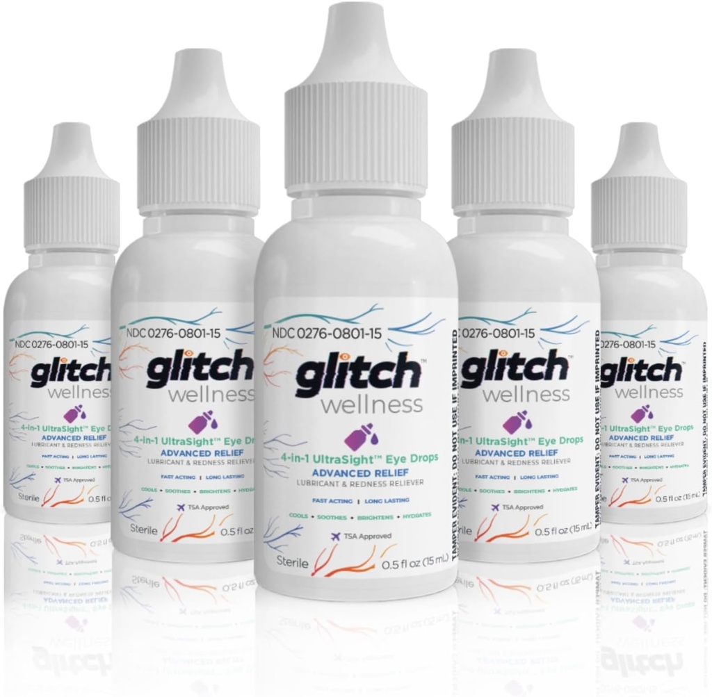 Glitch UltraSight Eye Drops for tørre øyne 15ml - 4 i 1 avansert relief tørr øye dråper - hele dagen komfort med hydrasjon, lyse, kjøling - effektivt beroliger irritasjon og tørrhet (5)