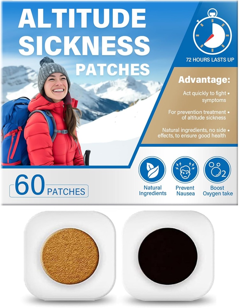 Yasirona Høyde Sykdomsforebygging Patches, bekjemper høy høyde sykdomssymptomer, øker oksygeninntak, støtter rask høy høyde akklimat ((60 Count - Pack of 1))