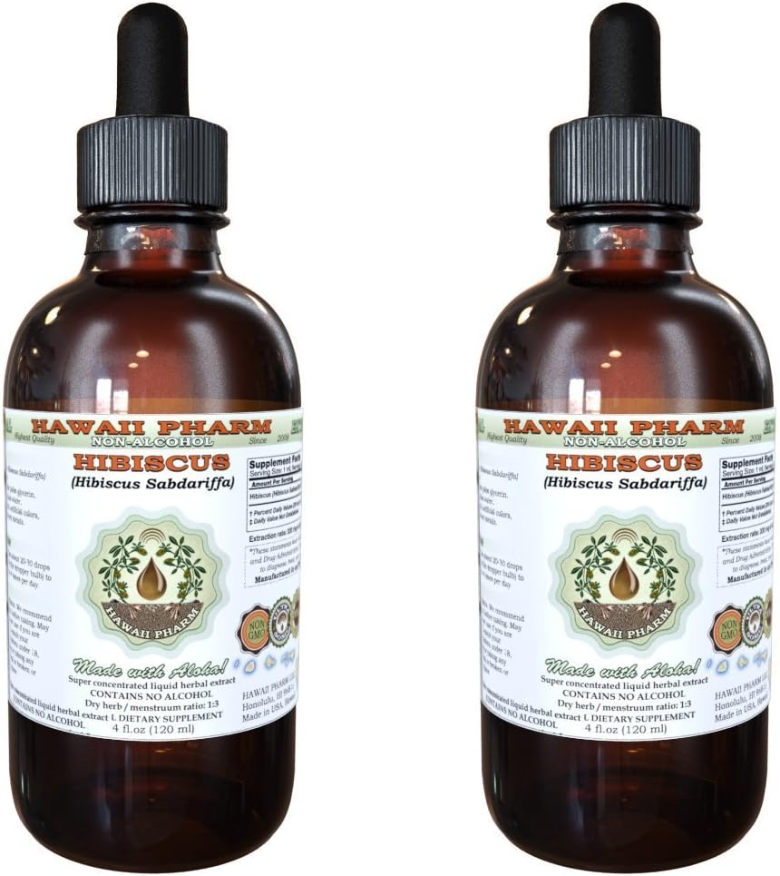 Hibiscus alkohol-fri flytende ekstrakt, organisk Hibiscus (Hibiscus Sabdariffa) tørket blomst glyceritt Hawaii Pharm naturlig Herbal Supplement 2x2 oz