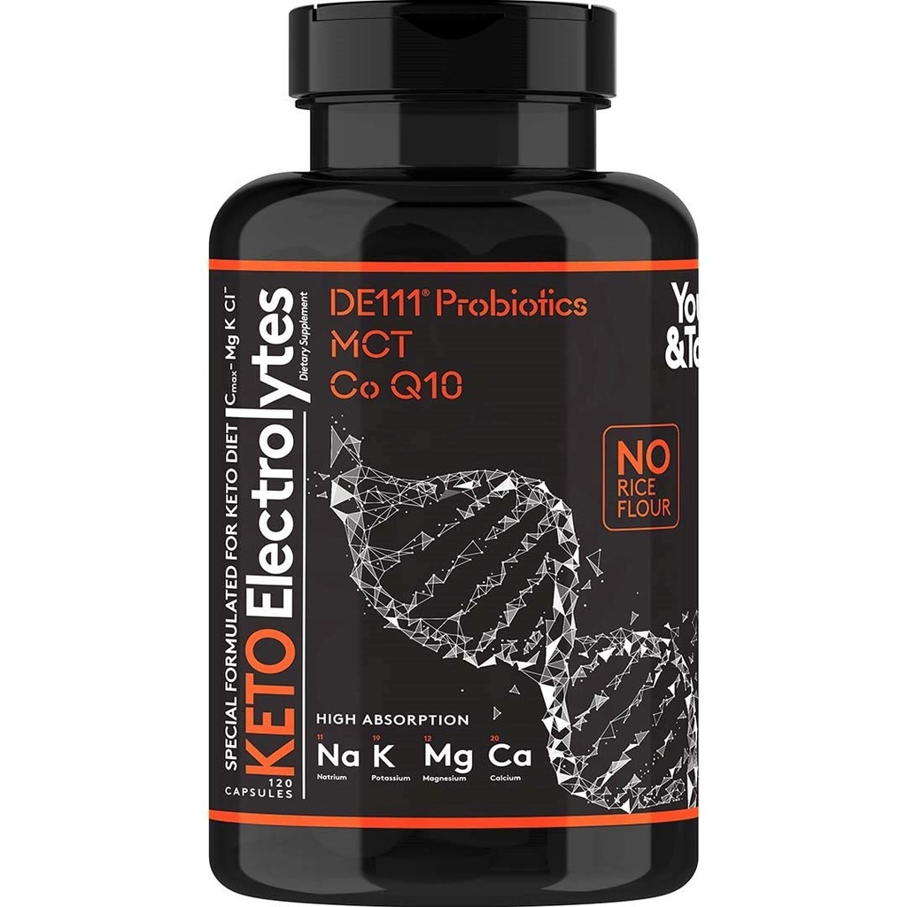 Keto elektrolyte kapsler med MCT, magnesium, Kalium og sink – probiotika, CoQ10 & vitamin D3 for Hydrasjon, energi, Fast støtte, Lavt karbohydrat- og karnivorediett – 120 ubesmittede piller