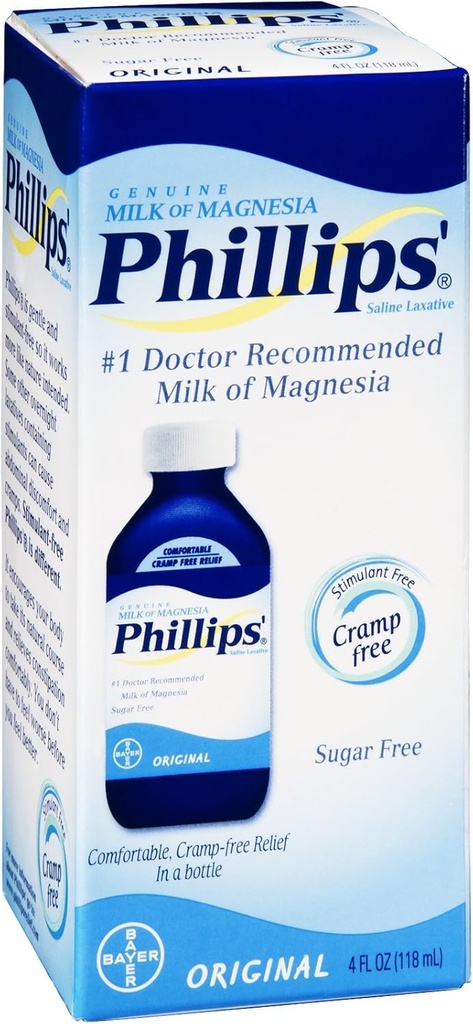 Philips' Melk av Magnesia Saline Laxative Original Sukker Free, 4 oz