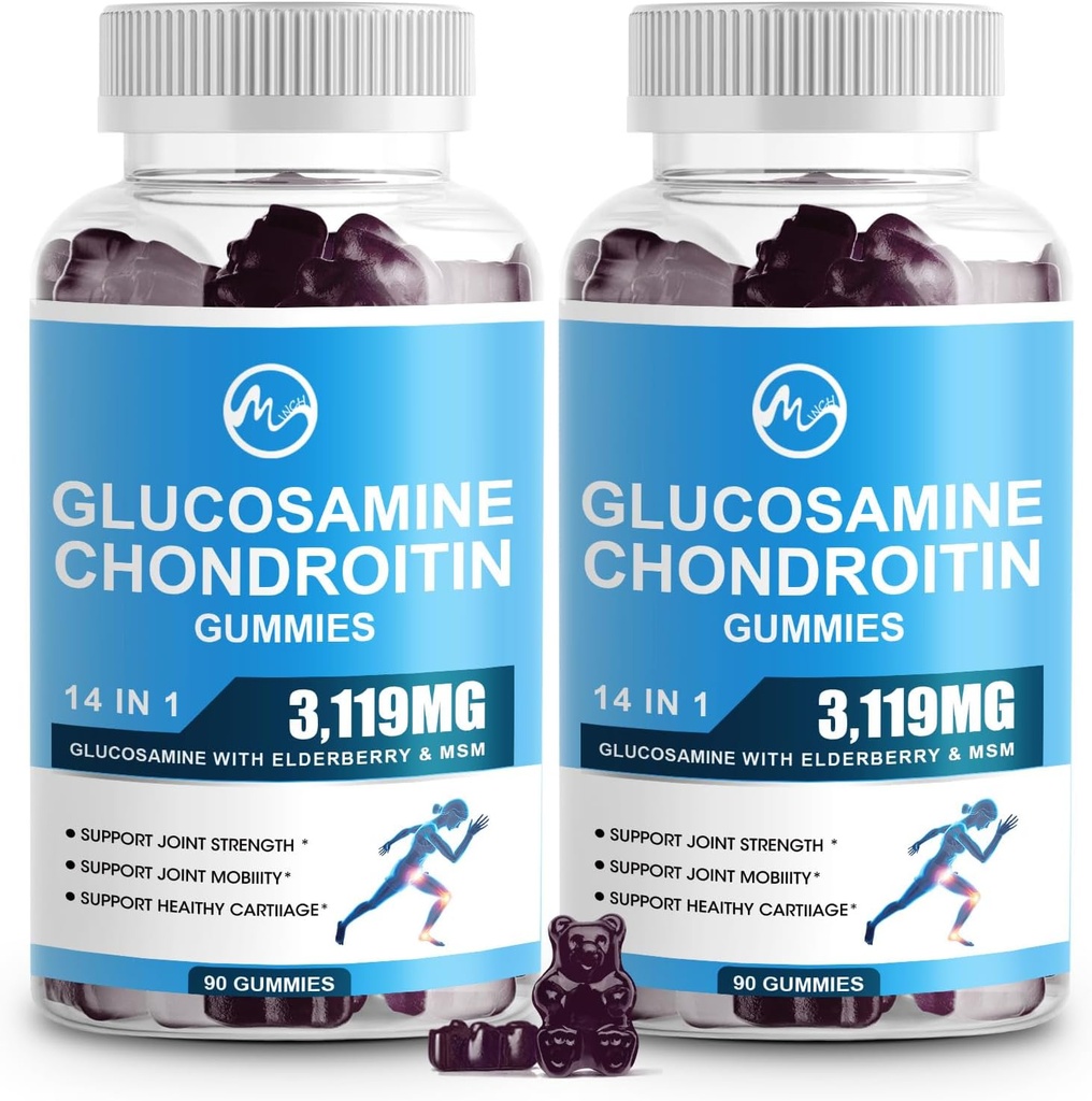 M tomme glucosamine Chondroitin gummies, 1500mg glucosamin & 1000mg MSM per servering, felles støtte Supplement for voksne, eldrebær flavor, 45 serveringer (pakke av 2)