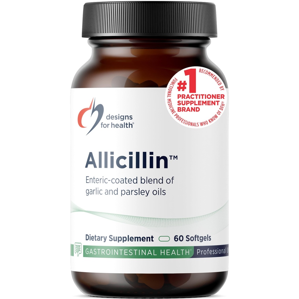 Designs for helse allicillin - allicin Supplement med 200 mg hvitløkolje + persilleolje - hvitløk piller med kraftige sulfider - Enterisk belagt for å redusere Odor, ikke-GMO (60 Softgels)