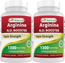 Beste Naturals L-Arginine NO Booster trippel styrke 1300 mg Servering 120 Veg Kapsler (120 greve (pakke med 2))