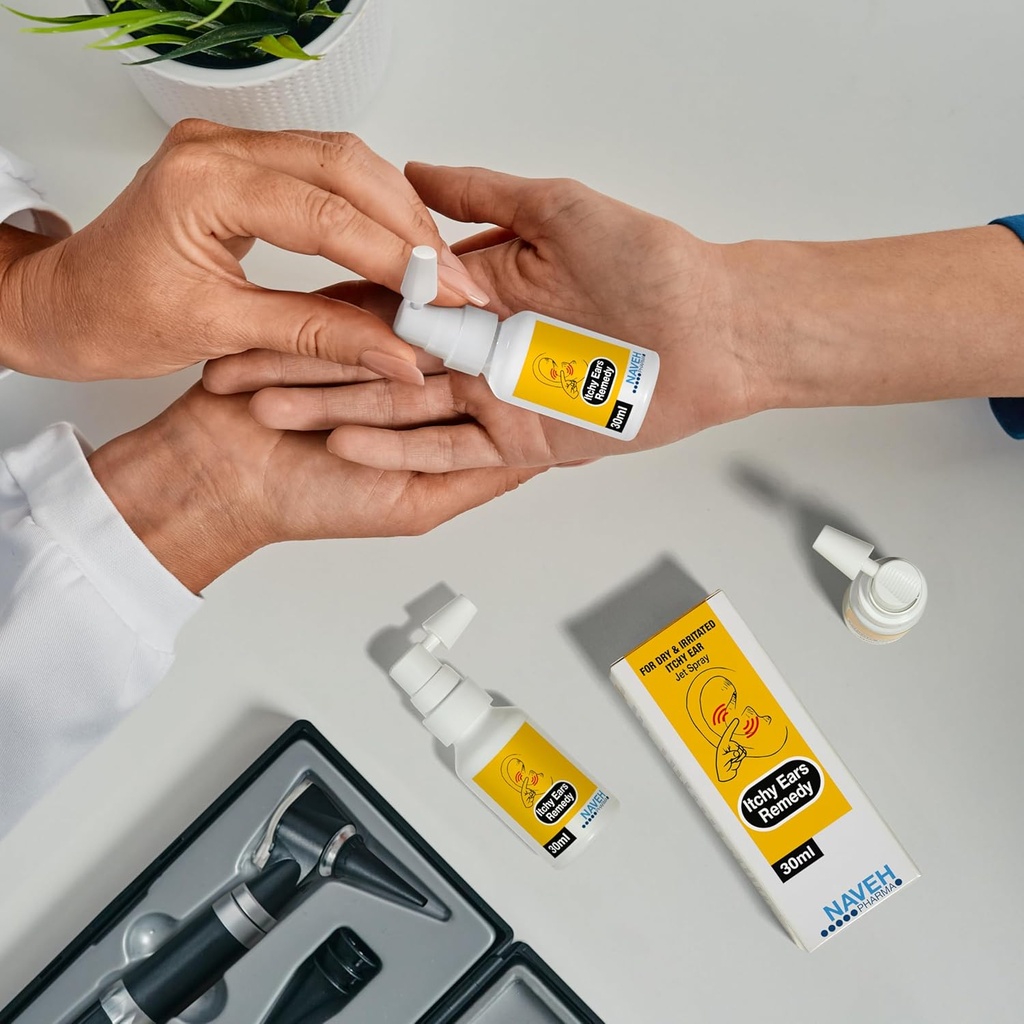 NAVEH PHARMA Itchy Ears Remedy øre rengjøring og kløe relief | behandler alle årsaker til øret itchiness | Jet Spray for eksem behandling og tett øre relief (2Fl Oz + 0,5 fl Oz)