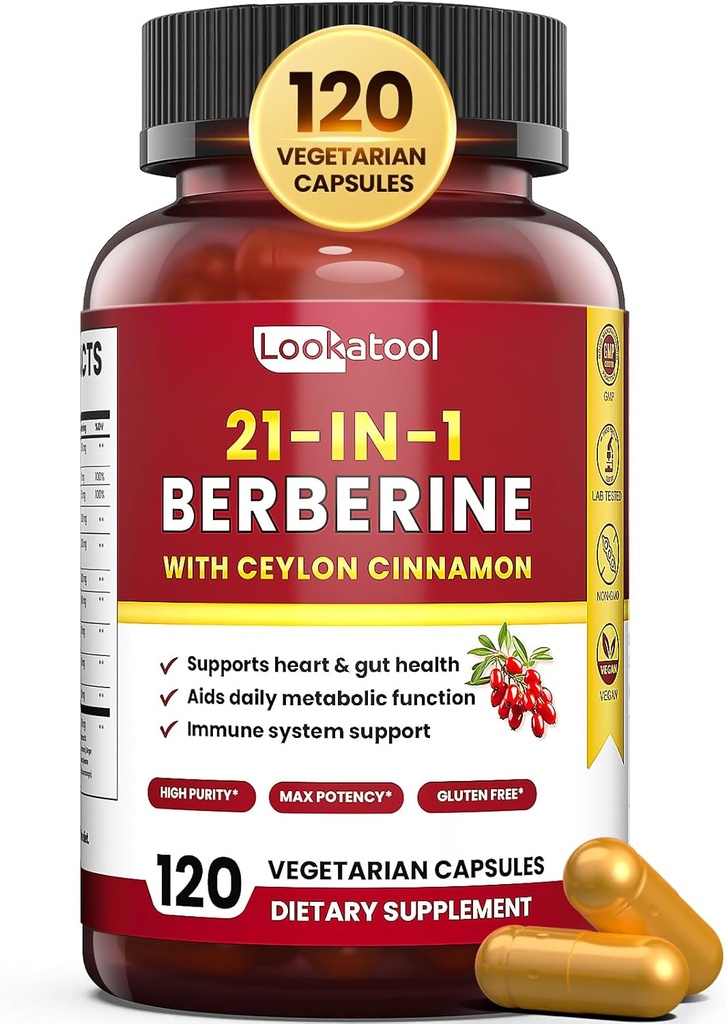 21-i-1 Berberine Supplement med Ceylon kanel - organisk Berberine HCL Phytosom, 5X høyere absorpsjon for metabolisme støtte 120 kapsler