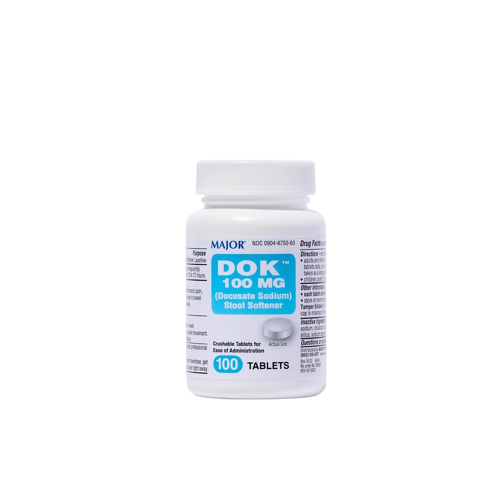 MAJOR Docusate Natrium 100 mg - Stool Softener Tabletter for lindring - Hjelper med å stoppe dyspepsi - Stool Softeners for kvinner, menn og barn Alder 12 + - 100 tabletter (1 Pakke)