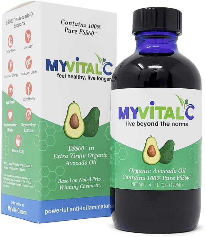 MyVitalC Organic Avocado Oil - ren ESS60 Antioksidant Supplement - kan hjelpe med anti-aldring, lang levetid, søvn, mer energi - ytelse - 120ML