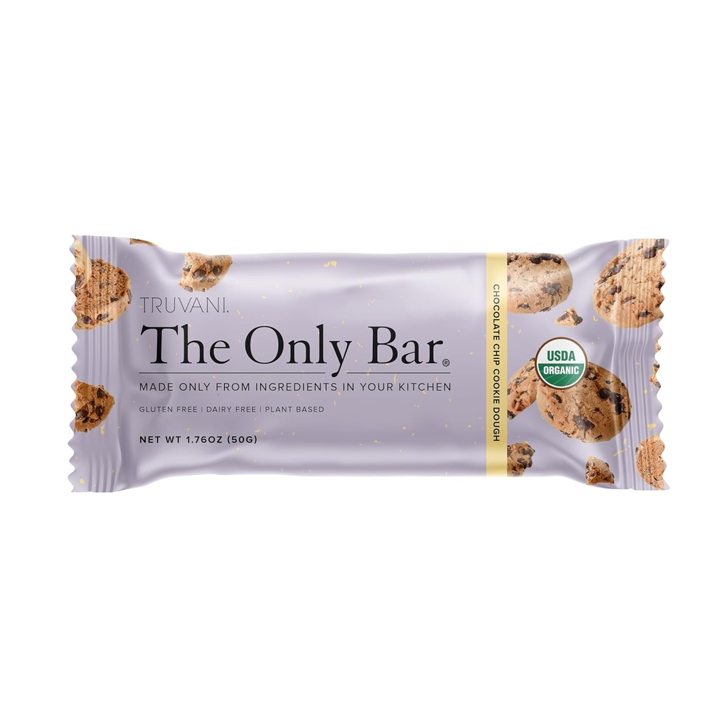 Truvani Plante Basert Snack Barer | Sjokolade Chip Cookie Daugh 1 Pack | 5g Protein | USDA Organic og Vegan | Den eneste Baren | Dairy, Soja, og Glutenfri | Individuelt innpakket