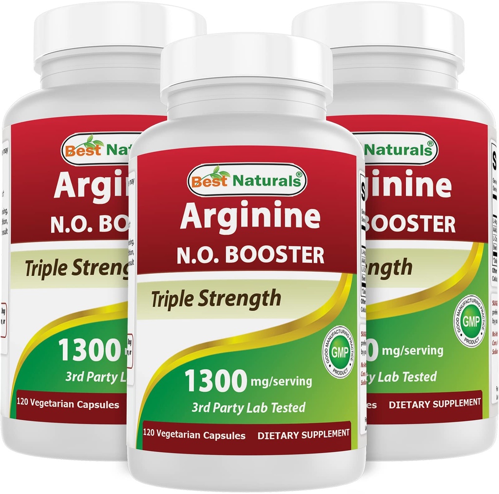 Best Naturals L-Arginine NO Booster Triple Styrke 1300 mg Serverer 120 Veg Kapsler (120 greve (pakke på 3))