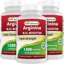Best Naturals L-Arginine NO Booster Triple Styrke 1300 mg Serverer 120 Veg Kapsler (120 greve (pakke på 3))