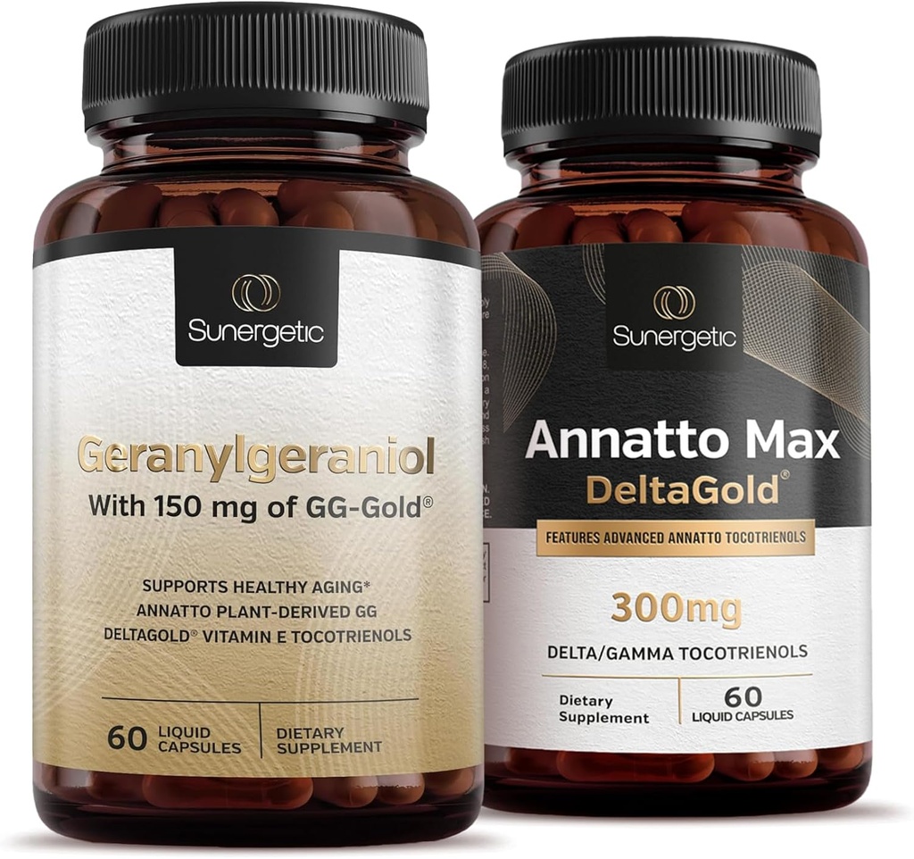 Premium Geranylgeraniol Plus Annatto Max DeltaGold – for hjerte helse, sunn aldring, immun støtte og total velvære – Geranylgeraniol 60 kapsler – Annatto Max 60 kapsler