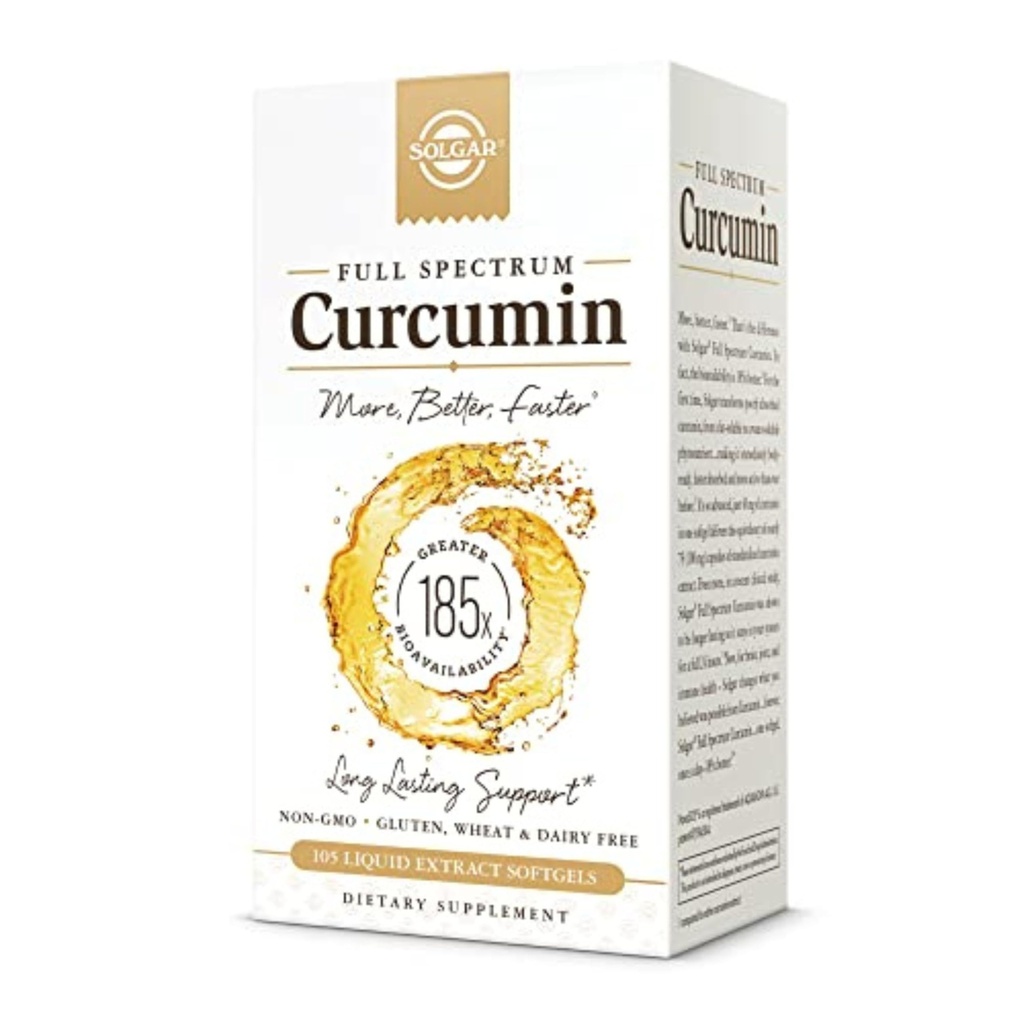 Solgar Full Spectrum Curcumin - 105 LiCaps - Superior Absorpsjon - Hjerne, Joint & Immune Health - Vegan, Glutenfri, Ikke-GMO, Dairy Free - 105 Serveringer