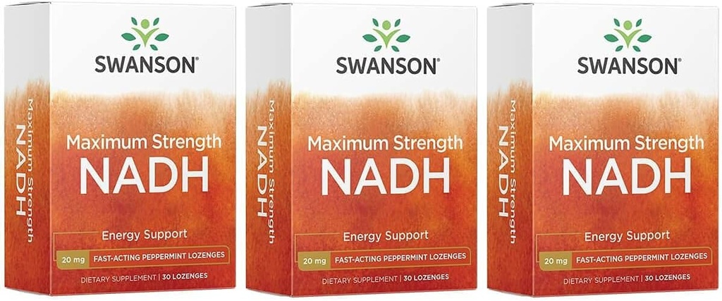 Swanson Maksimum styrke NADH - Raskvirkende Peppermint Lozenger å fremme hjernens helse og energi støtte - Vitamin B3 Coenzyme å bidra til å bekjempe tretthet - (30 tabletter, 20mg Hver) 3 Pack