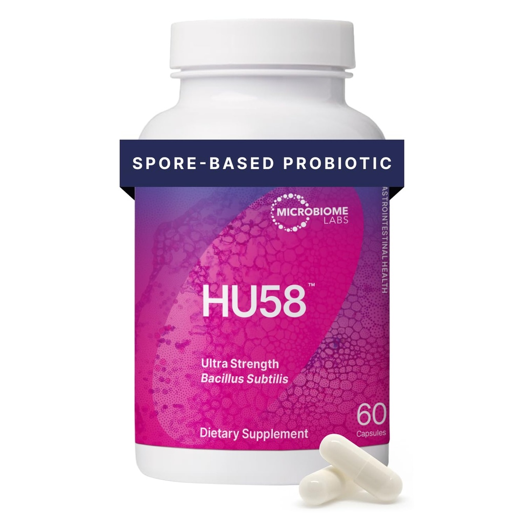 Microbiome Labs HU58 Bacillus Subtilis Probiotika for kvinner og menn - høy potensspore Probiotika for digestiv helse og immunstøtte - daglige kapsler med 10 milliarder CFU (60 kapsler)