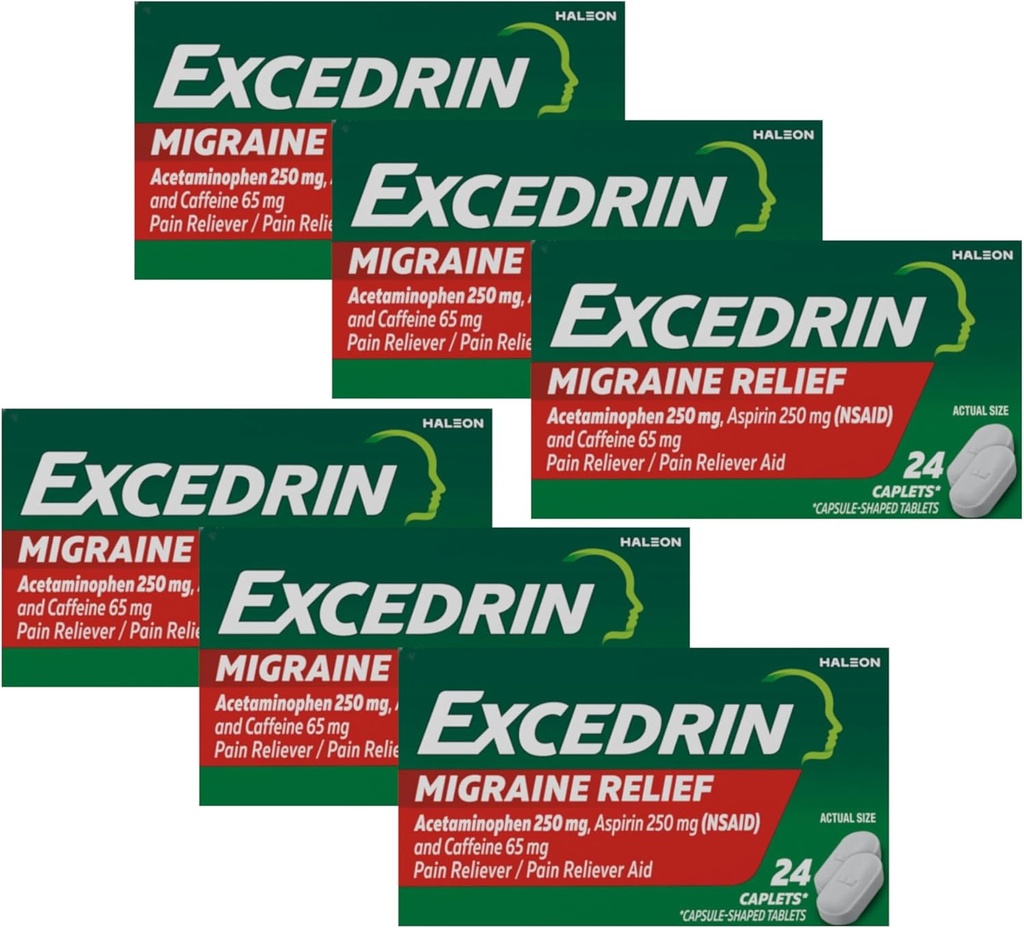 Excedrin Migrain Relief Medisin, 24 Caplets (Pack of 6)