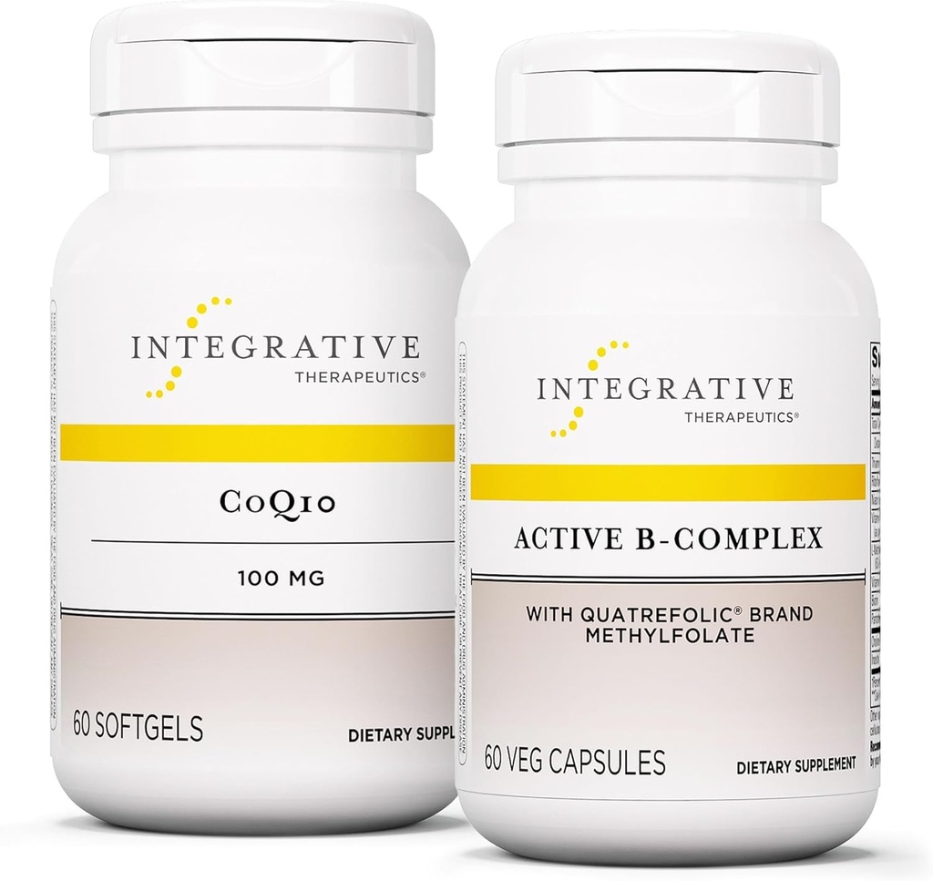 Integrativ terapi Bundle med aktiv B-kompleks, 60 kapsler og coQ10 (100mg), 60 Softgels - Aktiv B-kompleks å støtte energimetabolisme * - CoQ10 å støtte hjerte og hjerne helse*