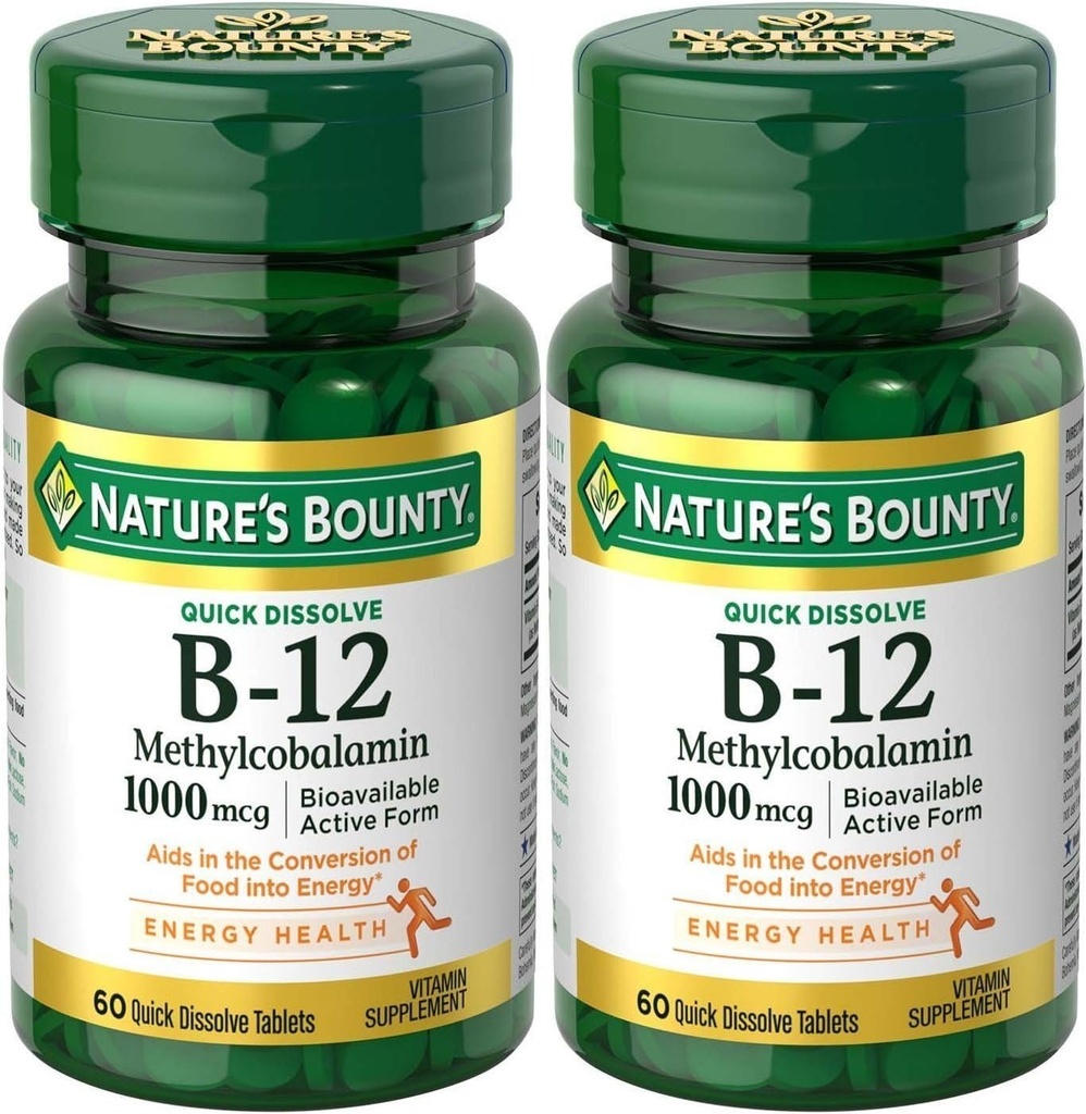 Natures Bounty Methylcobalamin B12 Mikrolozenge Tabletter, 1000 mikrog, 120 greve), 60 greve (pakke på 2)