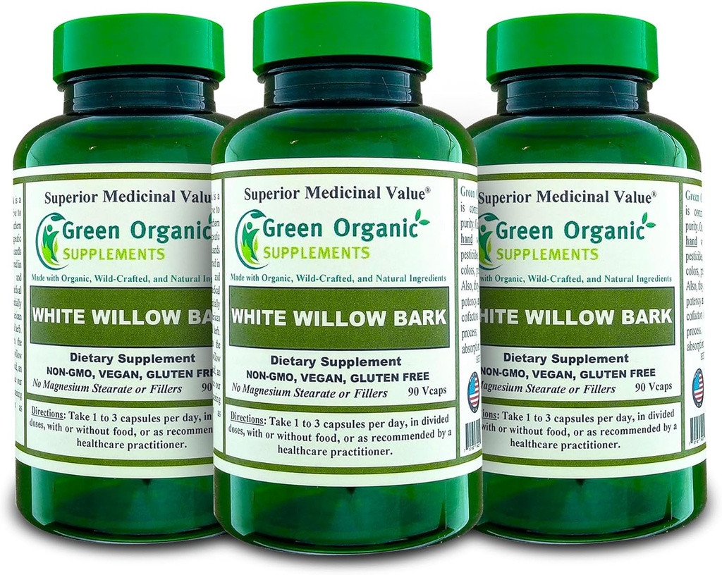 Hvite Willow Bark Capsules | 710 mg | 90 Veg Caps Smerte Relief - Hvit Willow Bark Ekstrakt | Vegansk, Ikke GMO & Glutenfri | Anti-inflammatorisk | Støtter Joint Function (Pack of 3)