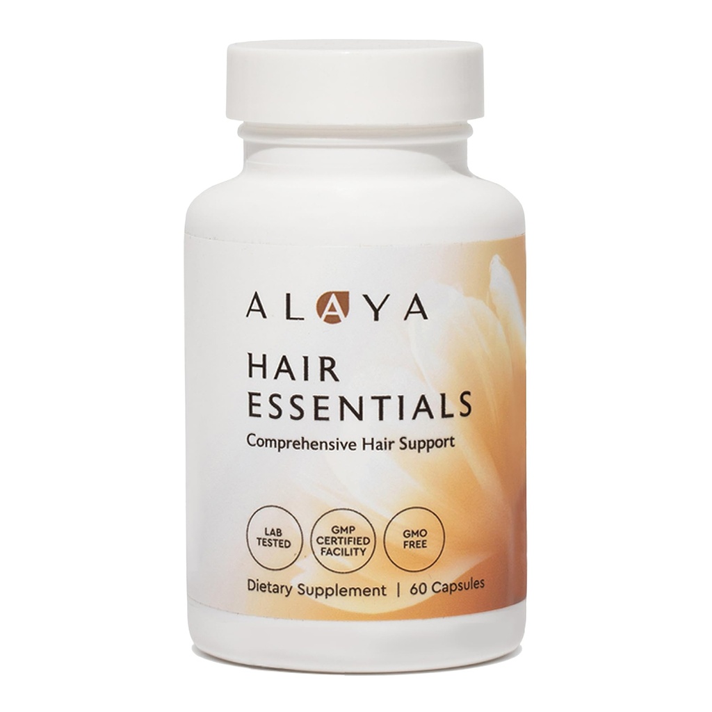 Alaya Hair Essentials - Hair Supplement med Biotin, Keratin, Folinsyre, vitamin B12, B6 - Lab testet - Glutenfri - 30 dagers forsyning