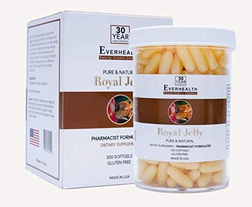 EVERHEALTH Vital Royal Jelly 1000mg (300 Softgels) Diett Supplement Autentisk ren kvalitet