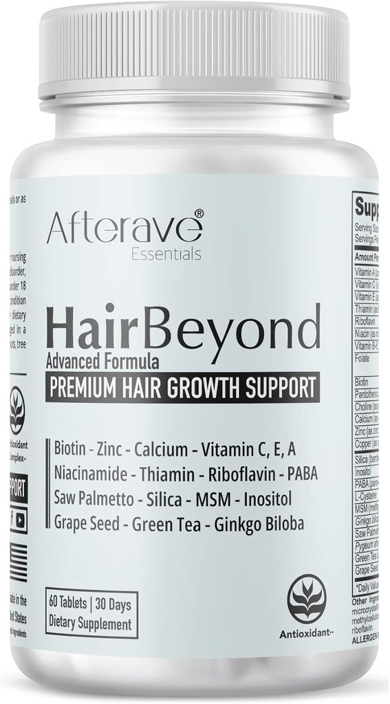 HairBeyond Advanced Hair Growth Formula Forbedrer Follicle & Scalp Styrke for sterkere vekst, Hårtap Beskyttelse, Vitamin A, C, E, B kompleks så Palmetto Silica Zink Kalsium Niacin Thiamin Biotin