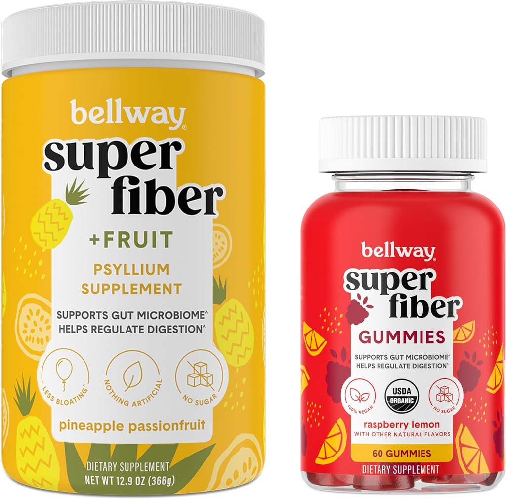 Bellway Super Fiber Powder + Frukt, Pineapple Passion Frukt Super Fiber Gummies Bundle
