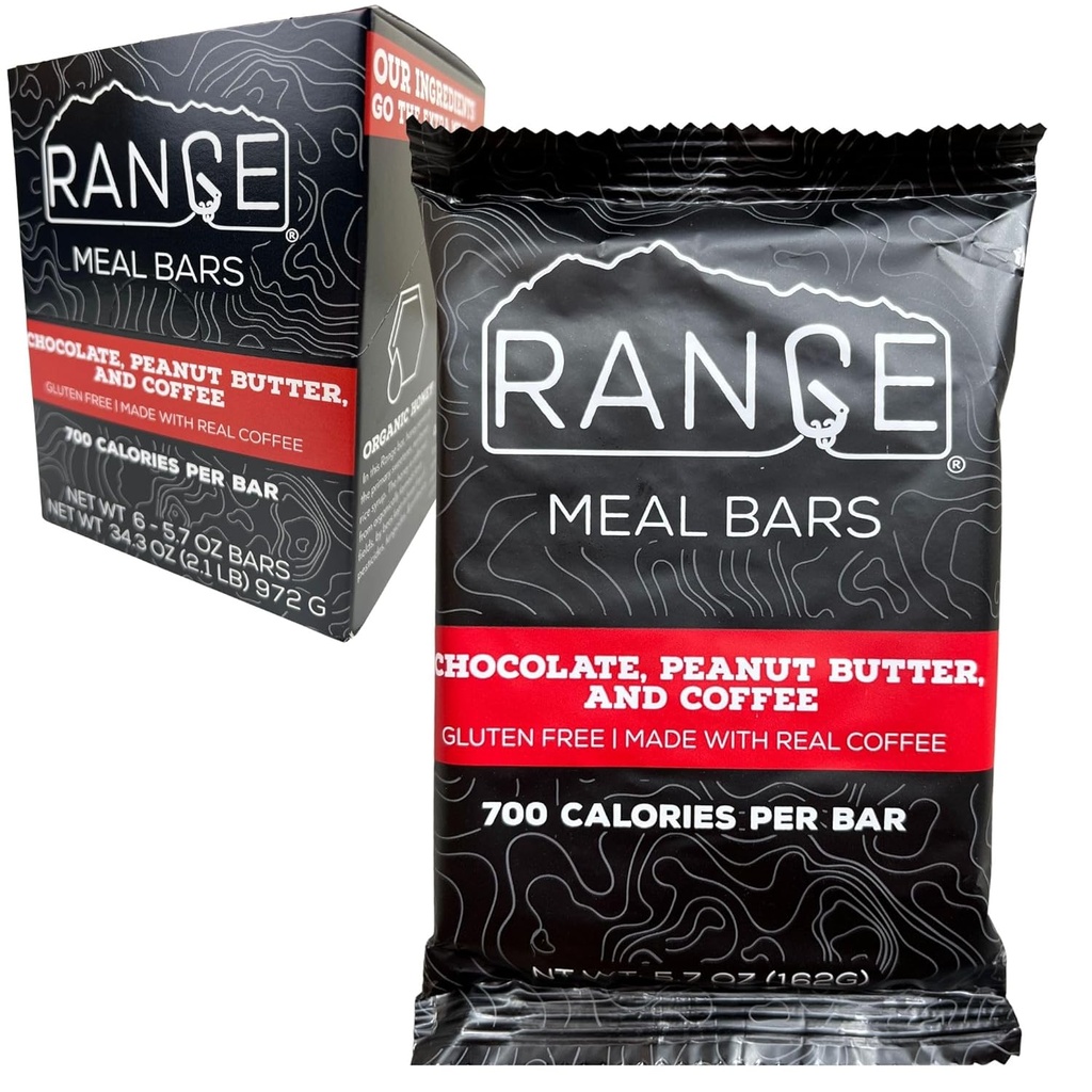 Range måltid Bar - høy kalorimåltid utskiftning barer - Glutenfri barer - backpacking måltider - 6 pakke (chokolate, peanut smør og kaffe)