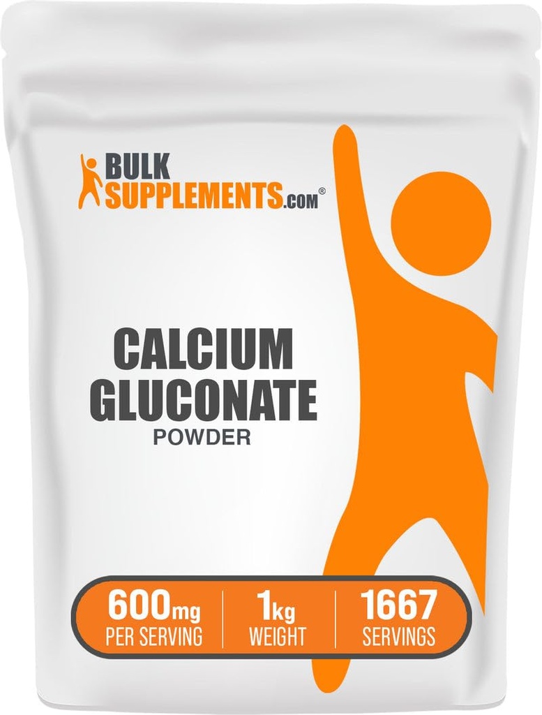 BulkSupplements.com Kalsium Gluconat pulver - kalsium Supplement, lett absorbert - Unflavored & Glutenfri, 600 mg per servering, 1kg (2,2 lbs) (Pack of 1)