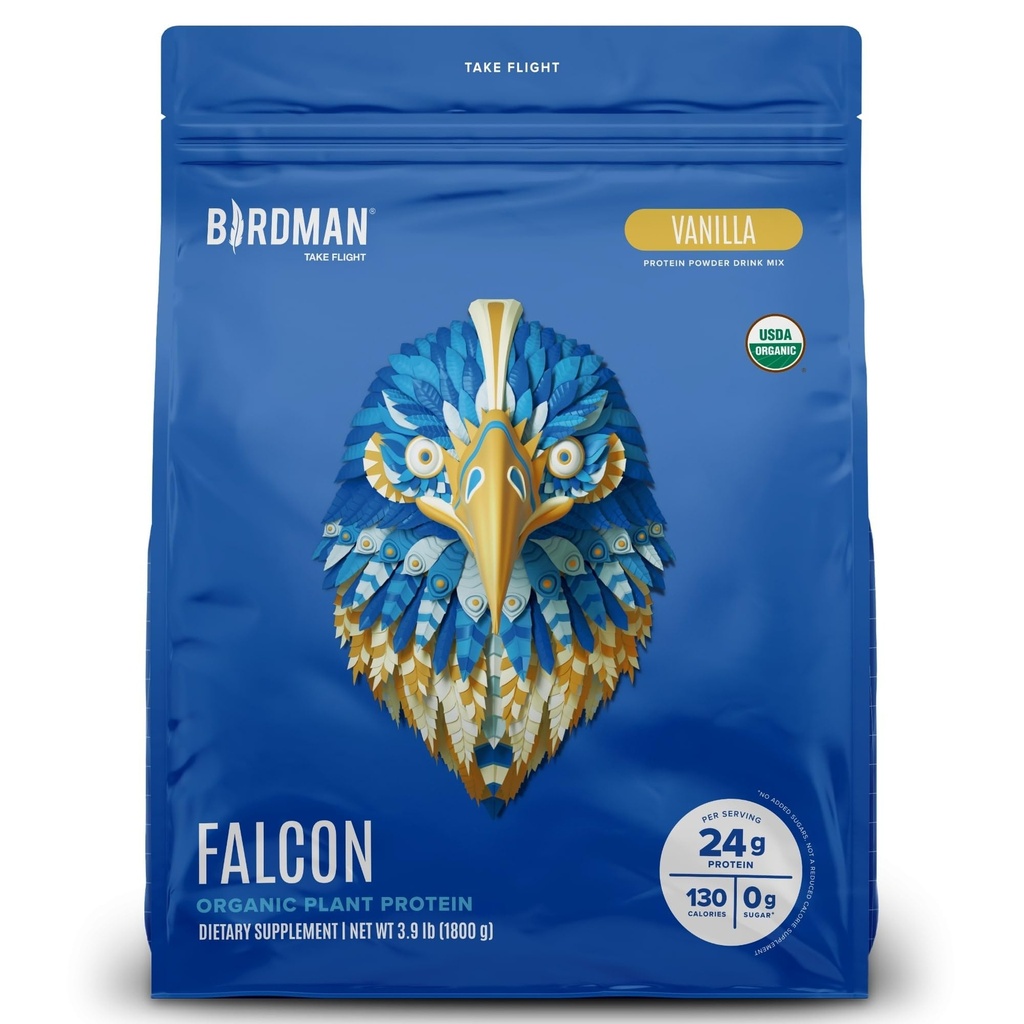 BIRDMAN Falcon Vegansk Protein Powder Organic, Stevia & Sukker Gratis, Plant Basert Protein, Lav karbohydrat, Dairy Free, Keto, Non Whey Protein, Probiotic, Era Protein | Vanilla Flavor - 60 Serveringer - 3,9 lb