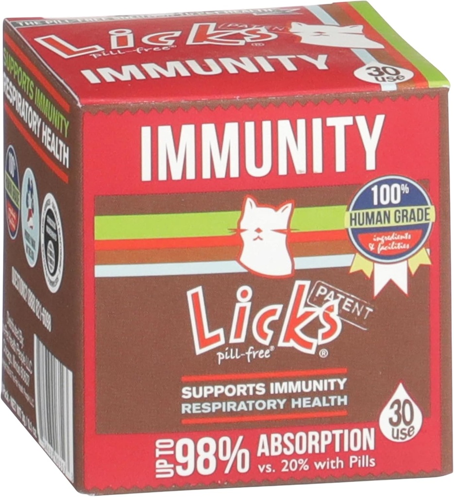 Licks Pill-Free Cat Immunity - Immunstøtte Kattforsyninger - Respirasjonstilskudd - Helseforsyninger - Gel Packets - 30 Bruk
