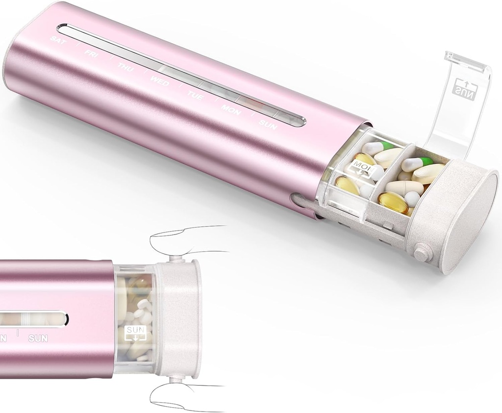 Zannaki aluminium 7 dager ukentlig pilleorganisator, bærbar reisepille tilfelle med tre lag segl, stor kapasitet søt daglig pille boks, pilleholder container for vitaminer, piller, kosttilskudd og medisinering
