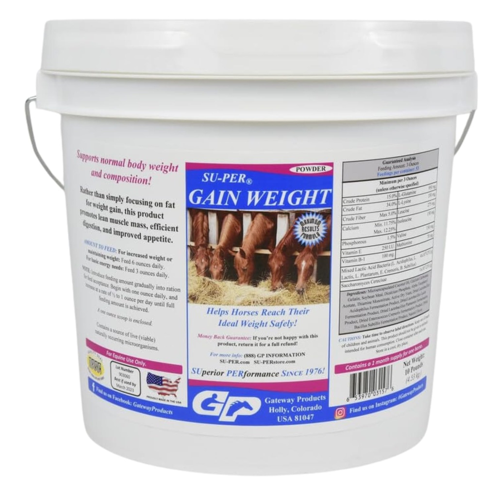 SU-PER-gevinstvekt for hester - Equine Supplement Vektvinner for hester - fremmer Lean Muscle Mass, Digestion & Appetite - 10 pund, 1 måneds forsyning