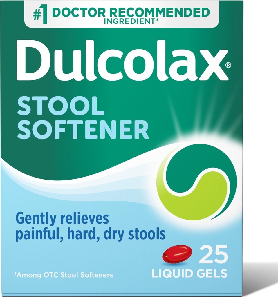 Dulcolax Stool Softener Laxative flytende Gel Kapsler, Gentle Acceleration Relief for Hard, Tørr Stools, Dokusat Natrium 100 mg, 25 Count
