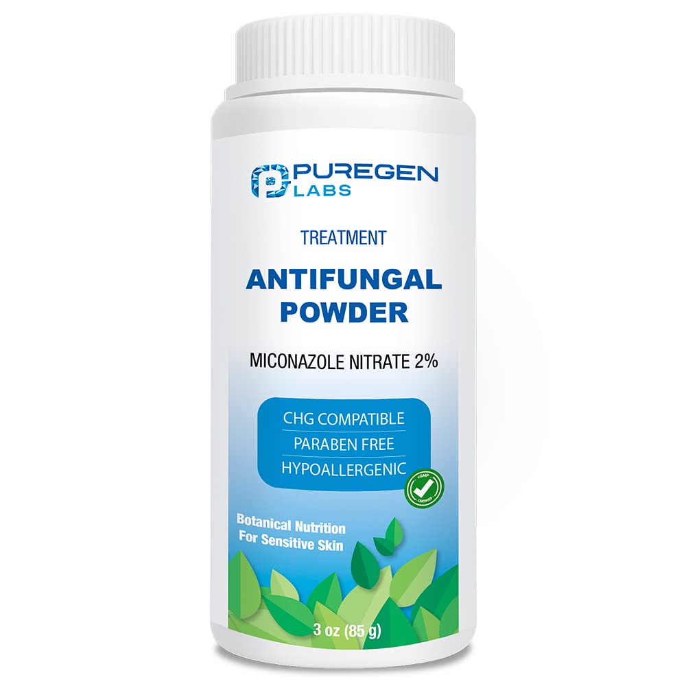 Puregen Labs Antifungal pulver med 2% Miconazol Nitrat for vanlige soppinfeksjoner inkludert Athlets fot, Jock Itch og Ringorm, Talc Free, 3 oz (85g)