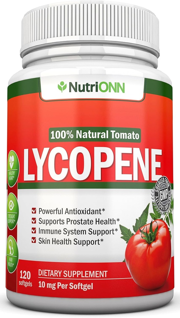 Lycopen - 10MG - 120 Softgels - 3 måneders forsyning - Premium kvalitet antioksidant - 100% naturlig tomat - Flott for prostata helse, immunsystemstøtte, hjerte helse og øyensyn støtte