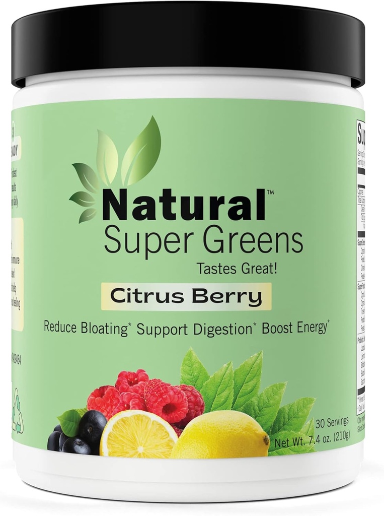 Super Greens Powder Organic® Grønn Kosttilskudd med store smakende frukter og grønnsaker Juice & Smoothie Mix Probiotika & Digestive Enzymes & Chlorella(Citrus Berry)1 element,7.4 Ounce