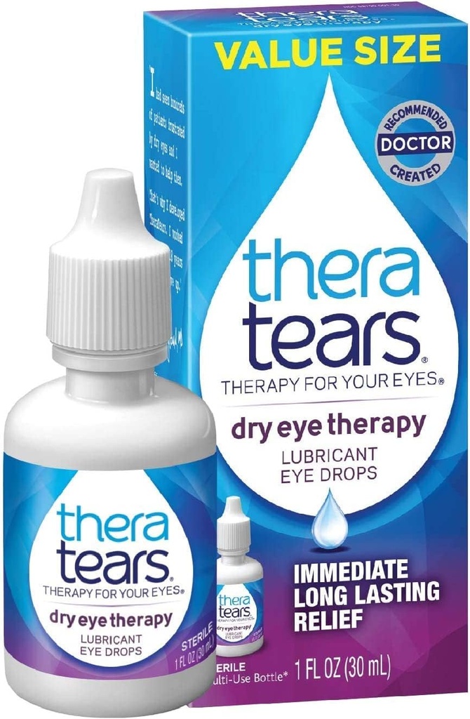 TheraTears Tørr Øyeterapi Lubricant Øyedråper Twin Pack, (2 x 30 ml flasker) + 1,0 Fl Oz flaske