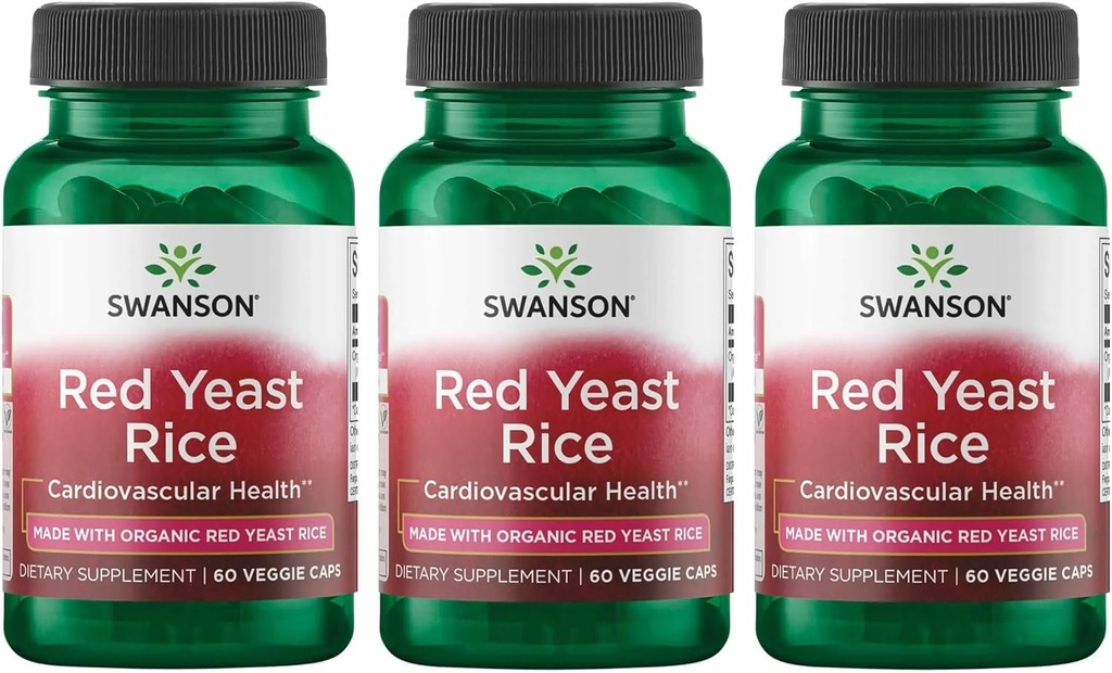 Swanson laget med økologisk tradisjonell rød yeast Rice 600 Milligrams 60 Veg Capsules (3 pakke)