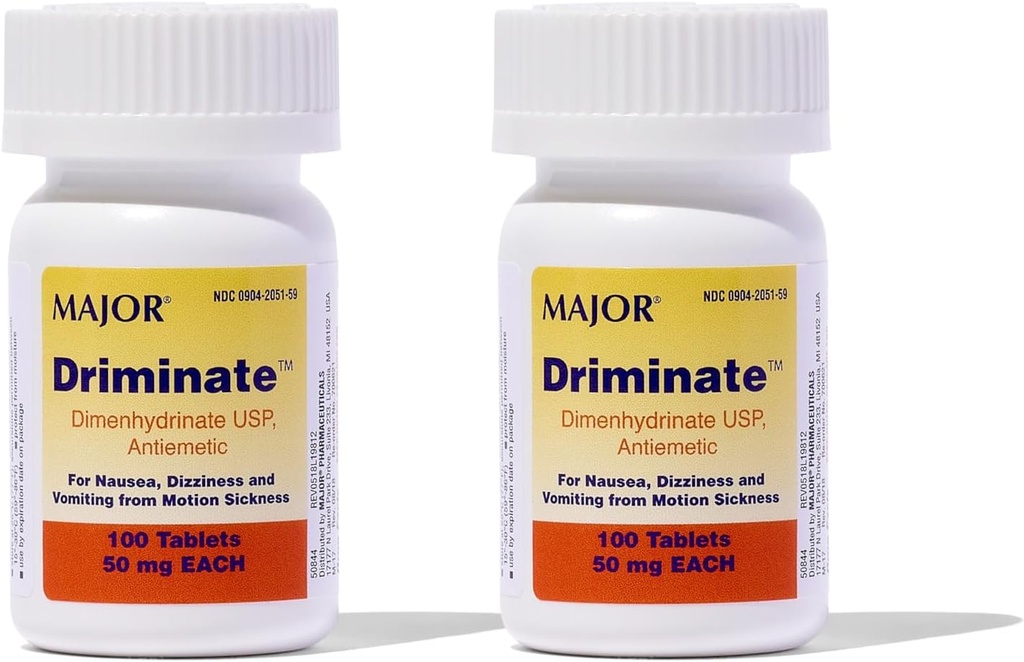 MAJOR Driminate - Dimenhydrinat 50 mg Motion Sykhet tabletter - Anti-Nausea medisin - 100 tabletter (2 Pack)