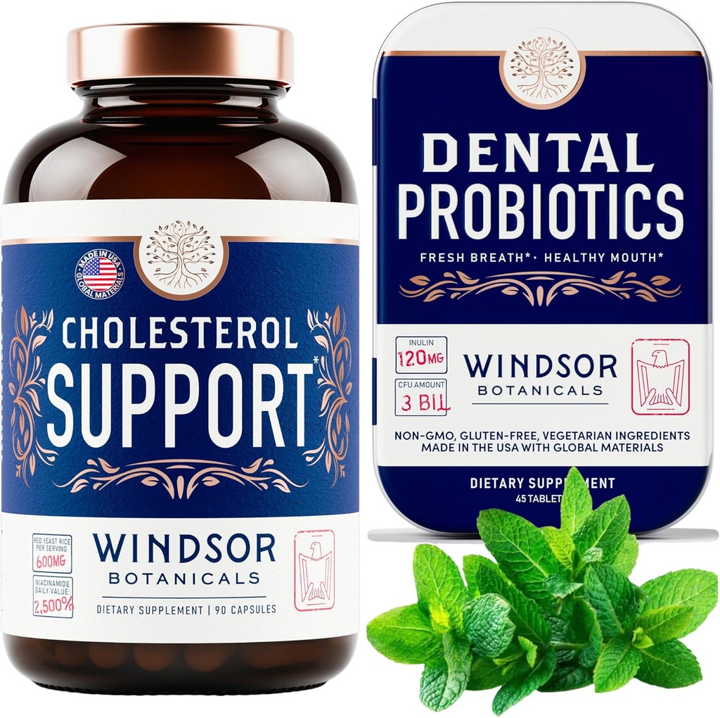 WINDSOR BOTANICALS Kolesterol støtte kosttilskudd og tannprobiotika for frisk puste bundle
