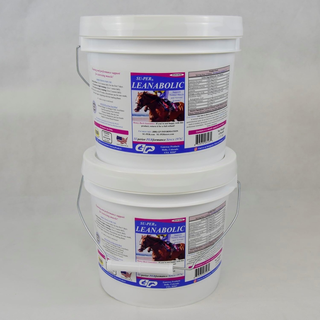 SU-PER Leanabolic Horse Muscle Supplement - Trening og ytelse støtte i hester - Hest vitaminer og Mineraler Supplement - 4 pund, (2 pakke)