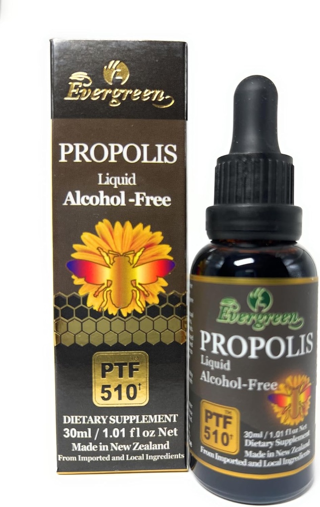 Evergreen Propolis flytende alkohol-fri tinktur 30ml PTF1170 (inneholder 1170 Propolis Flavonoid) laget i New Zealand
