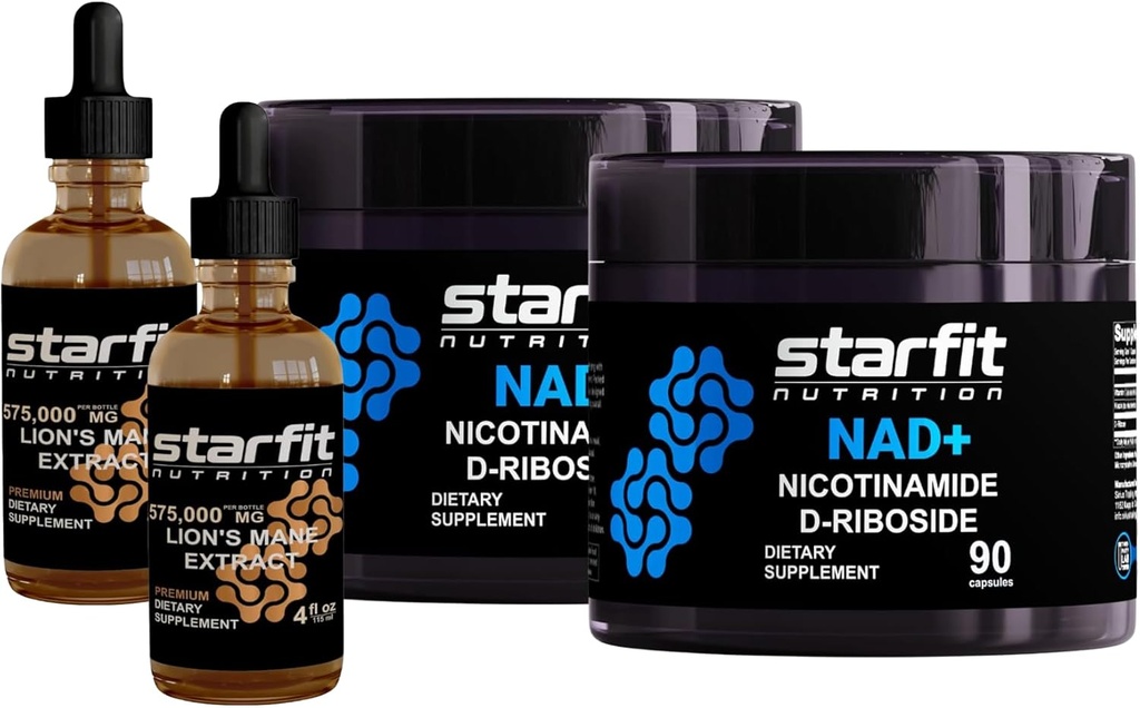 STARFIT - Nicotinamid D-Riboside, 180 Kapsler & Lion's Mane 575 000 Mg Extract, 8 Fl Oz