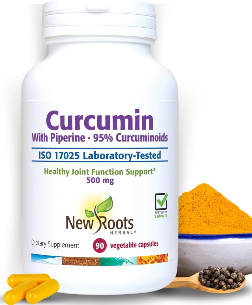 Ny ROOTS HERBAL Turmeric Curcumin Supplement 500mg med Gingers & Svart Pepper Ekstrakt - 20x Bedre absorpsjon 中 Coumarin kapsler med 95% Curcuminoids & 95% Piperine (90 Veg Kapsler)