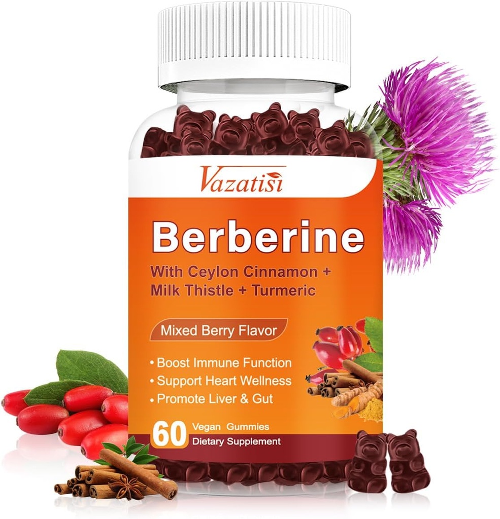 1500mg Berberine Gummies, høy potens Berberine Supplement med Ceylon Cinnamon Gummies, gummi, gummi, magnesium, sukkerfri, ikke-GMO, Glutenfri - Blandet Berry Flavored 60 Gummies