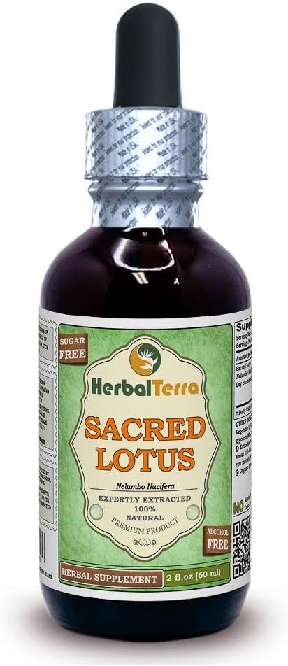 Lotus (Nelumbo nucifera) Glyceritt, tørket Stamens alkohol-fri flytende ekstrakt (merkenavn: HerbalTerra, stolt laget i USA) 2 fl.oz (60 ml)