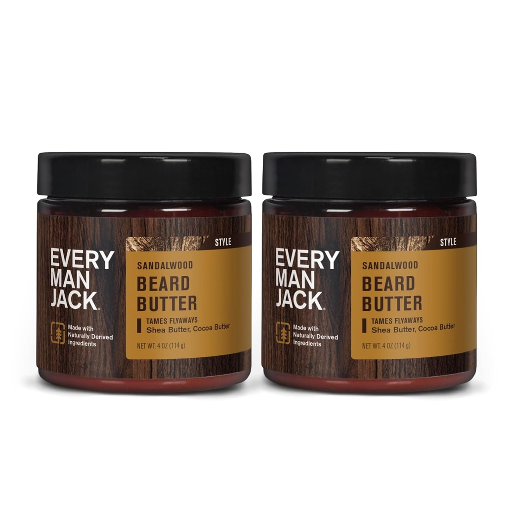 Hver mann Jack Beard Butter- Subtle Sandalwood Fragrance - Hydrates og stiler Tørr, usannsynlige Beards mens lindring kløe - naturlig avledet med Shea Butter og Coconut olje - 4-uttak (2 Pack)