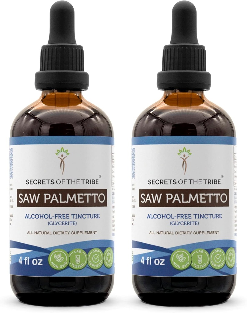 Sag Palmetto Tinktur alkohol-fri flytende ekstrakt, så Palmetto (Serenoa Repens) tørket Berry (2x4 FL OZ)