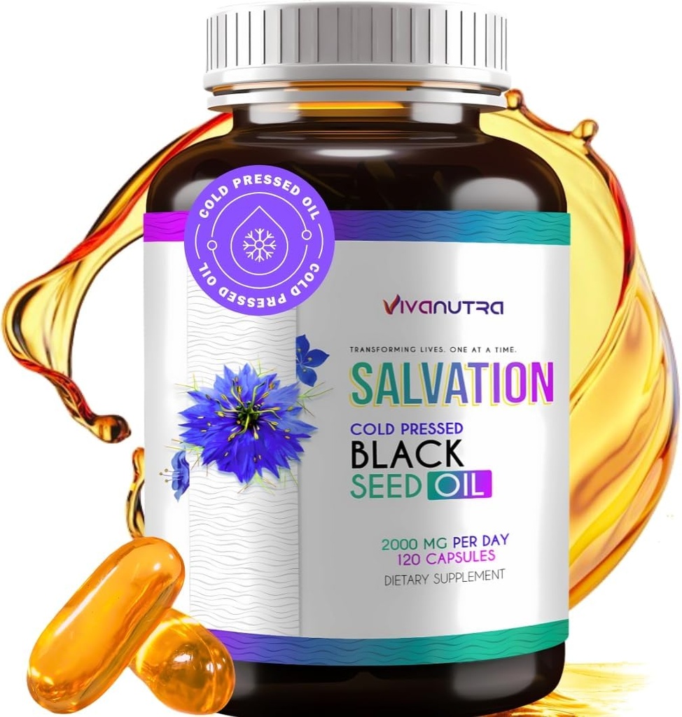 Svart Seed Oil Capsules - Cold Pressed Nigella Sativa (tyrkisk) Thymoquinon, svart cumin Nigella Sativa Seed Oil, 100% flytende ren svartfrøolje 120 greve, 500 mg per kapsel, laget i USA